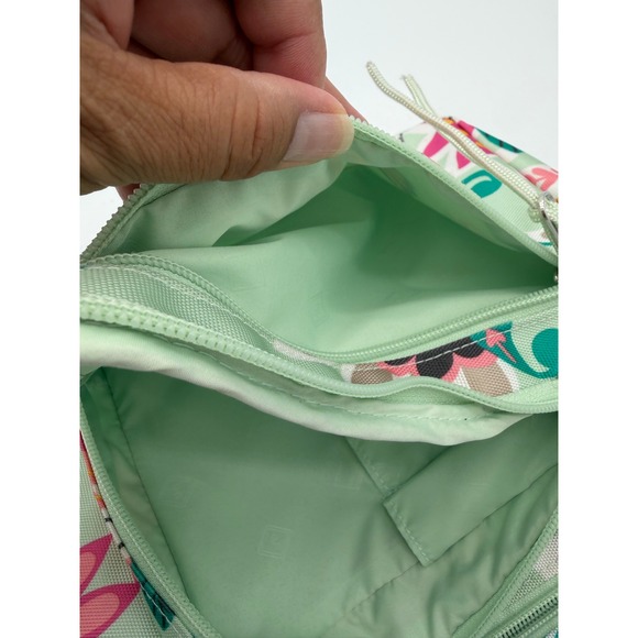 Vera Bradley Sling Backpack Mint Green Floral Performance Twill Zip 15x11x3\